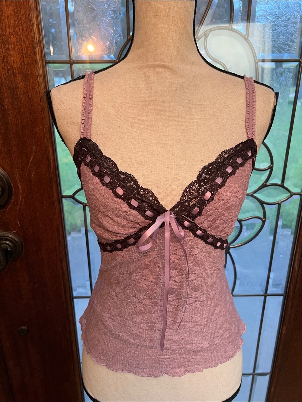 Lace-Trim Camisole Chemise in Dusty Rose